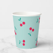 Cherry Ästhetische Kirschen Muster Pastell Blau Pappbecher (Rückseite)