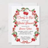 Cherry auf dem oberen Bändchen-Coquette-Brautparty Einladung (Vorderseite)