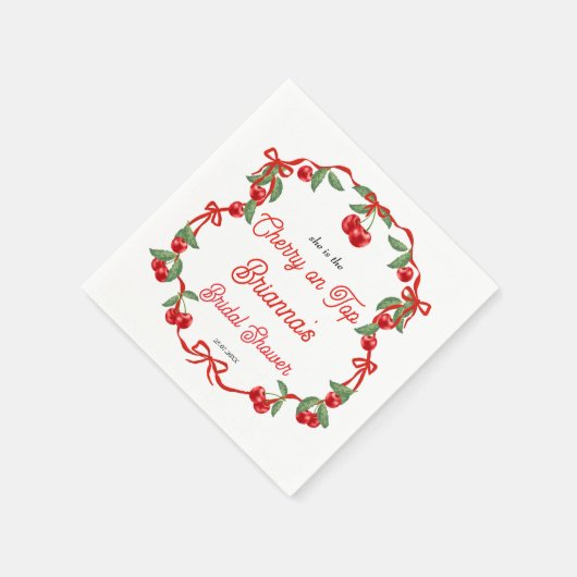 Cherry auf dem oberen Bändchen-Coquette-Brautparty Serviette (Ecke)