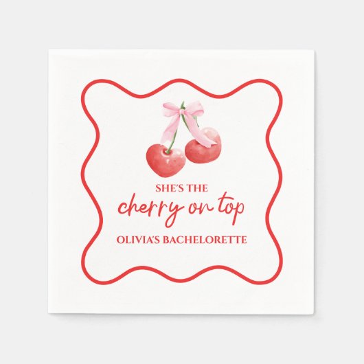 Cherry auf dem rosa Bow Bachelorette Serviette (Vorderseite)