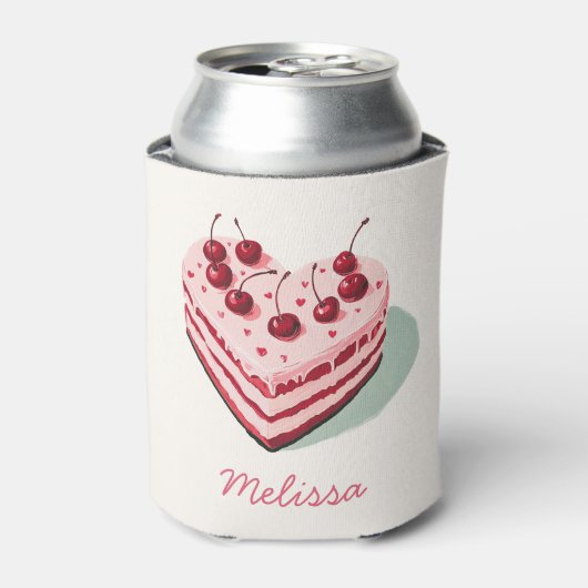 Cherry auf dem rosafarbenen Brautparty Dosenkühler (Kanne Vorderseite)