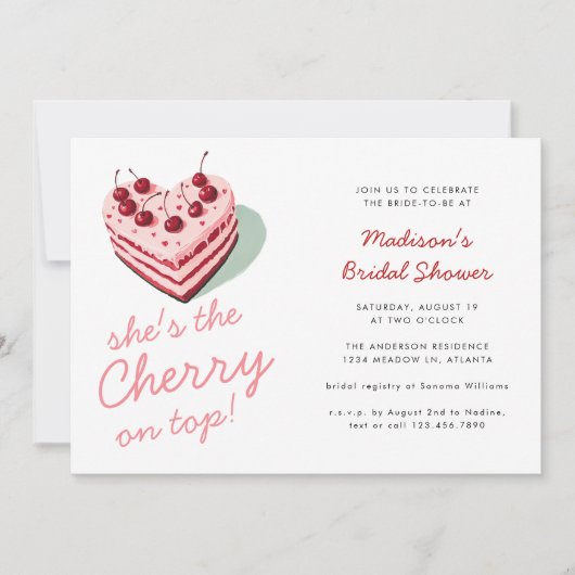 Cherry auf dem rosafarbenen Brautparty Einladung (Vorderseite)
