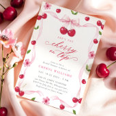 Cherry auf dem rosafarbenen Brautparty Einladung