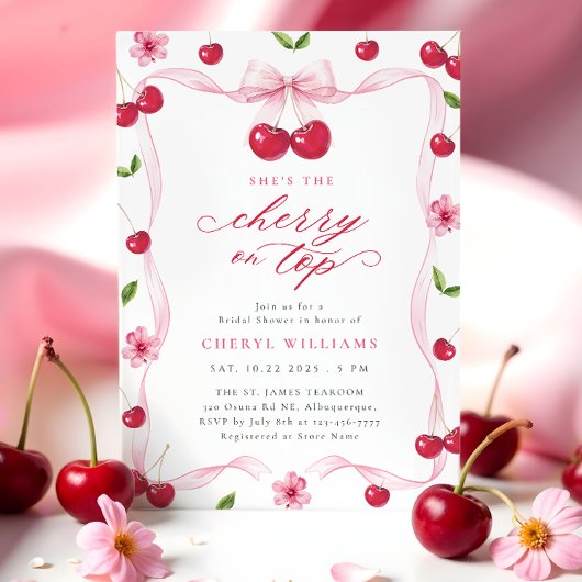 Cherry auf dem rosafarbenen Brautparty Einladung