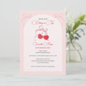 Cherry auf dem Top Pink Bow Birthday Foto Einladung (Stehend Vorderseite)