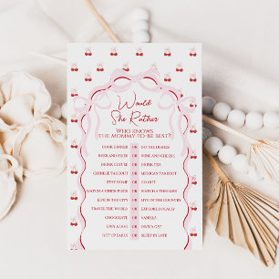 Cherry auf dem Top Pink Bow Red Baby Shower Game