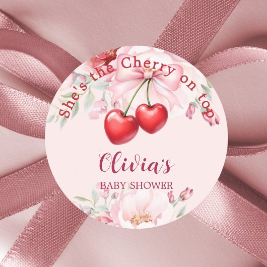 Cherry auf den oberen rosa Bugfloralen Babydusche Runder Aufkleber