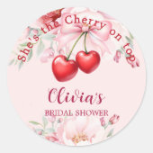 Cherry auf den rosa Bogen Brautparty Runder Aufkleber (Vorderseite)