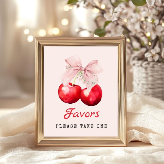 Cherry auf den Top Pink Bow Baby Duwer Favoriten Poster