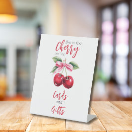 Cherry auf den Top Pink Bow Girl Babyduschkarten Sockelschild