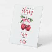 Cherry auf den Top Pink Bow Girl Babyduschkarten Sockelschild (Vorderseite)