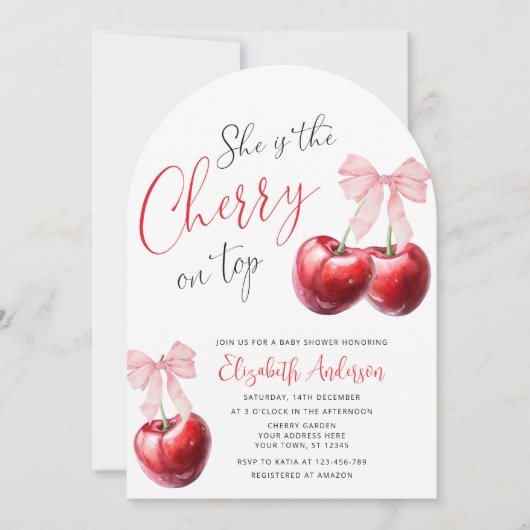 Cherry auf der Coquette Babydusche Einladung (Vorderseite)