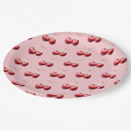 Cherry auf der Coquette Bow Babydusche Pappteller (Schrägansicht)