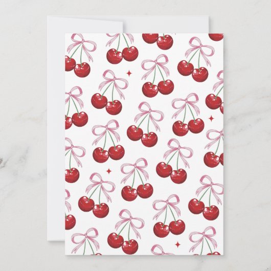 Cherry auf der Coquette Bow Pink Girl Baby Dusche Einladung (Rückseite)