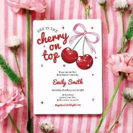 Cherry auf der Coquette Bow Pink Girl Baby Dusche Einladung