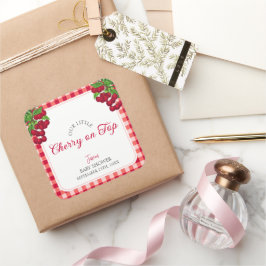 Cherry auf der Gingham Kariert Fall Baby Dusche Quadratischer Aufkleber
