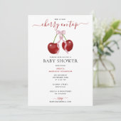 Cherry auf der neuesten Babydusche Pink Bow Girl Einladung (Stehend Vorderseite)