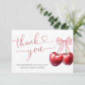 Cherry auf der Niedlichen Bow Baby Dusche Danke Ka Karte (Stehend Vorderseite)