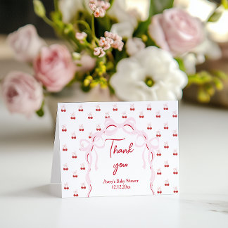 Cherry auf der oberen rosa Bow Baby Dusche Windeln Dankeskarte