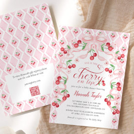 Cherry auf der oberen rosa Bow QR Code Baby Dusche Einladung