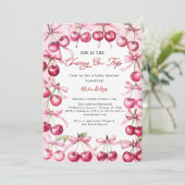 Cherry auf der Oberseite Pink-Bugbeeren Baby Girl  Einladung (Stehend Vorderseite)