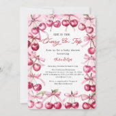 Cherry auf der Oberseite Pink-Bugbeeren Baby Girl  Einladung (Vorderseite)