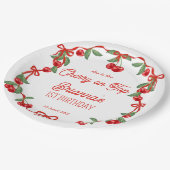 Cherry auf der obersten Schleife whimsical Geburts Pappteller (Schrägansicht)