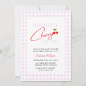Cherry auf der Pink Checkered Girl Baby Dusche Einladung (Vorderseite)