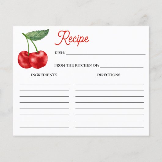 Cherry auf der Rezept-Karte des oberen Brautparty (Vorderseite)