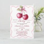 Cherry auf der rosa Bow Babydusche Einladung (Stehend Vorderseite)