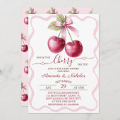 Cherry auf der rosa Bow Babydusche Einladung (Vorne/Hinten)