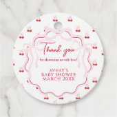 Cherry auf der rosa Bow Red Baby Girl Dusche Geschenkanhänger (Vorderseite)