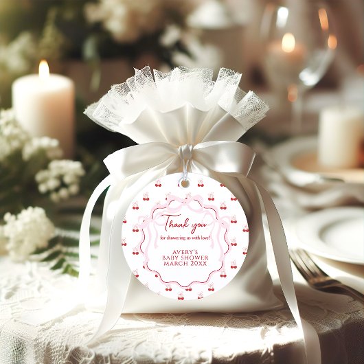 Cherry auf der rosa Bow Red Baby Girl Dusche Geschenkanhänger