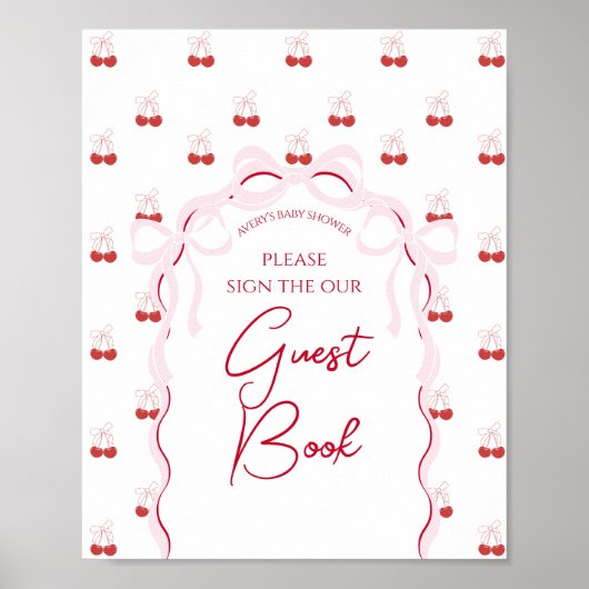 Cherry auf der rosa Bow Red Baby Girl Dusche Poster (Vorne)