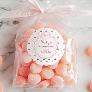 Cherry auf der rosa Bow Red Baby Girl Dusche Runder Aufkleber