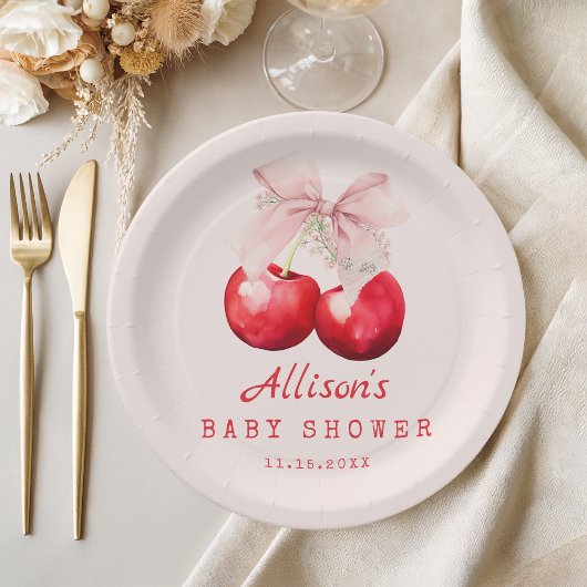 Cherry auf der Spitze Baby Shower Girl Red und Pin Pappteller