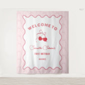 Cherry auf der Spitze rosa Bow Geburtstag Wandteppich (Vorderseite)