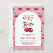 Cherry auf der Top Arch Pink Bow Girl Baby Dusche Einladung (Vorderseite)
