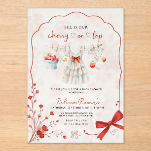 Cherry auf der Top Baby Dusche   Pink Bow & Waterc Acryleinladungen