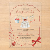 Cherry auf der Top Baby Dusche | Pink Bow & Waterc Acryleinladungen (Vorderseite)