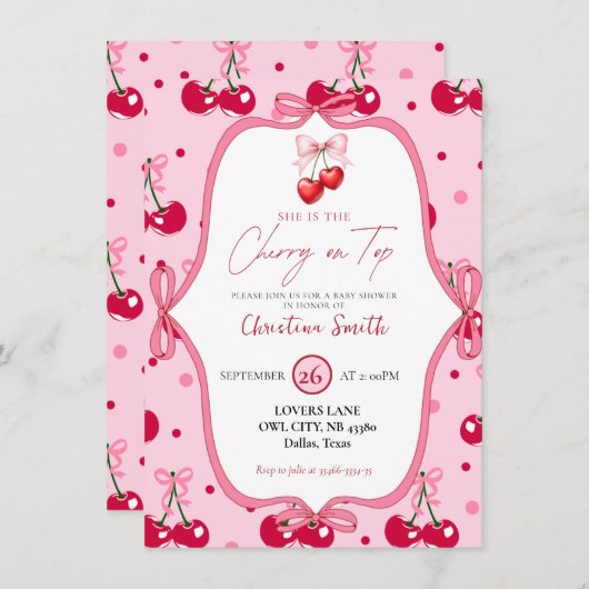 Cherry auf der Top Baby Dusche rosa Blossom Band Einladung (Vorne/Hinten)