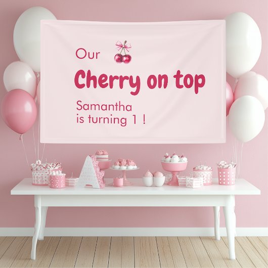 Cherry auf der Top Pink Birthday Party Banner