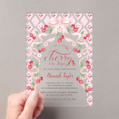 Cherry auf der Top Pink Bow Baby Dusche Acryleinladungen (Insitu (Handheld))