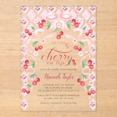 Cherry auf der Top Pink Bow Baby Dusche Acryleinladungen (Vorderseite)