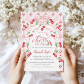 Cherry auf der Top Pink Bow Baby Dusche Einladung