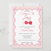Cherry auf der Top Pink Bow Baby Dusche Einladung (Vorderseite)