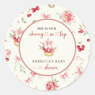 Cherry auf der Top Pink Bow Baby Dusche Runder Aufkleber