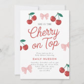 Cherry auf der Top Pink Bow Coquette Babydusche Einladung (Vorderseite)