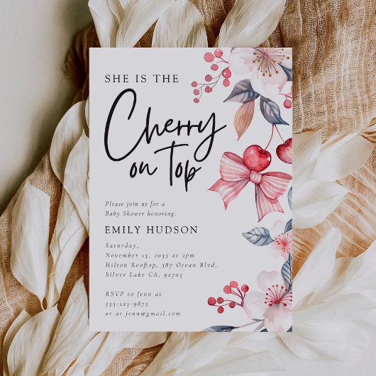 Cherry auf der Top Pink Bow Coquette Babydusche Einladung