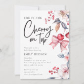 Cherry auf der Top Pink Bow Coquette Babydusche Einladung (Vorderseite)